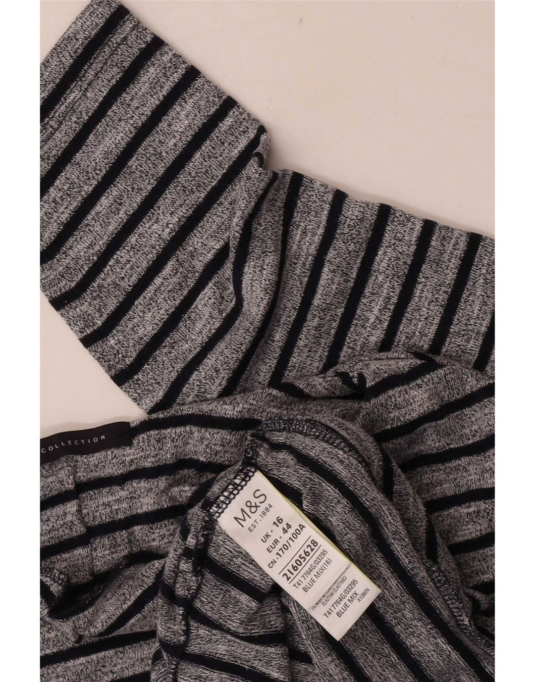 Marks & Spencer Womens Top Long Sleeve UK 16 Large Grey Striped Polyester