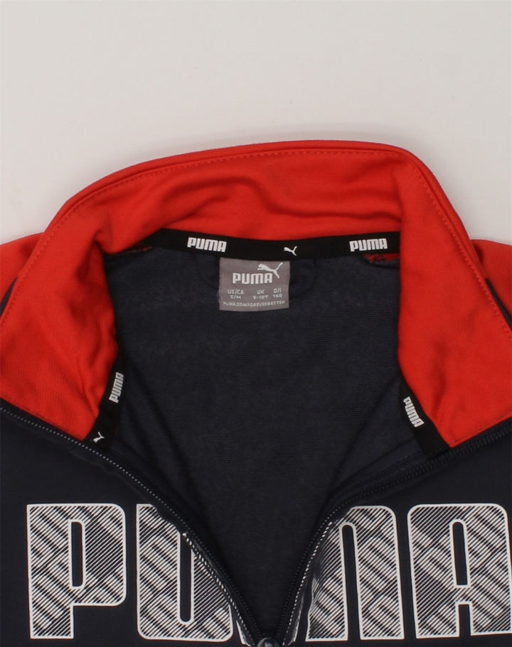 PUMA Boys Graphic Tracksuit Top Jacket 9-10 Years Navy Blue Colourblock | Vintage Puma | Thrift | Second-Hand Puma | Used Clothing | Messina Hembry 