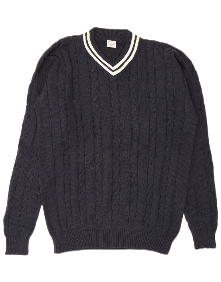 Vintage herre V-hals sweater Medium marineblå bomuld