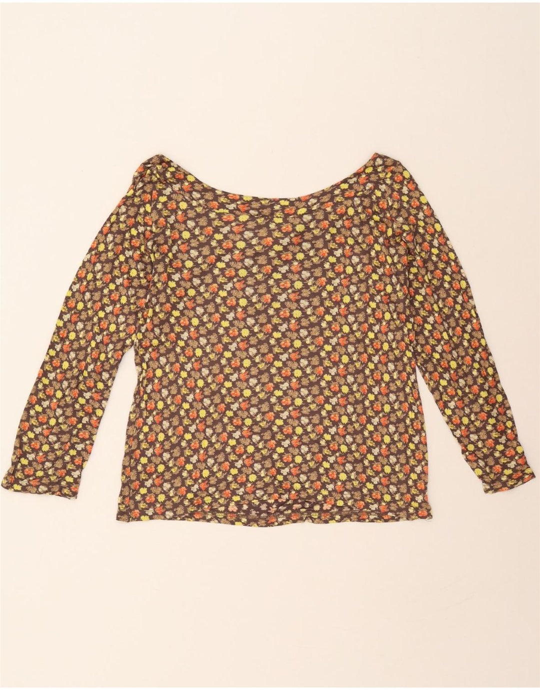 LES COPAINS Womens Crop Long Sleeve Blouse Top IT 42 Medium Brown Floral Vintage Les Copains and Second-Hand Les Copains from Messina Hembry 
