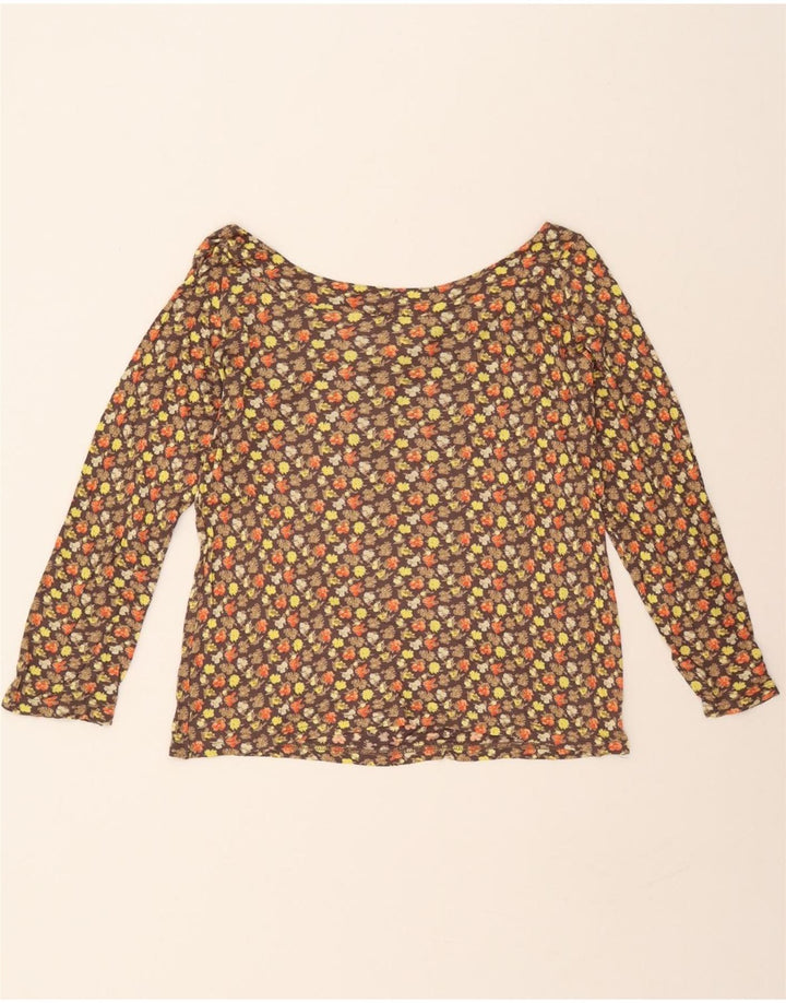 LES COPAINS Womens Crop Long Sleeve Blouse Top IT 42 Medium Brown Floral Vintage Les Copains and Second-Hand Les Copains from Messina Hembry 