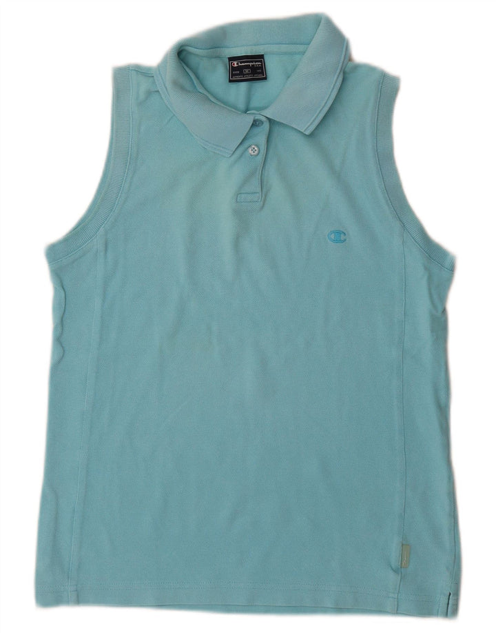 Champion Womens Sleeveless Polo Shirt UK 12 Medium Blue