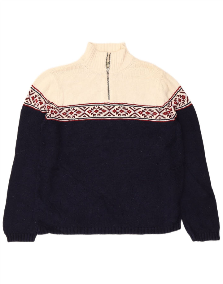 EDDIE BAUER Womens Zip Neck Jumper Sweater UK 14 Medium Navy Blue
