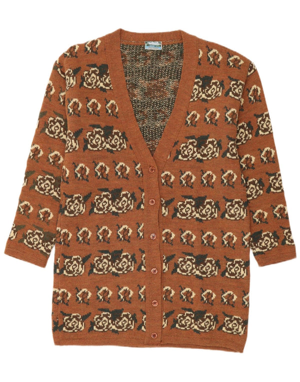 Naj Oleari Womens Longline Cardigan Sweater UK 16 Large Brown Floral Wool