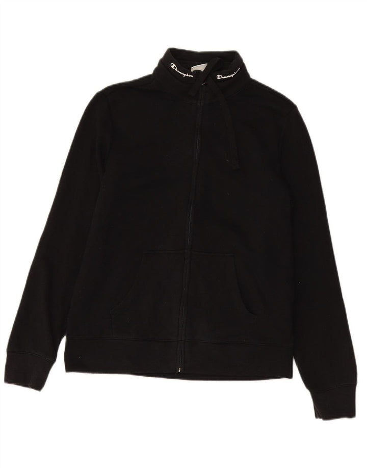 CHAMPION Womens Graphic Tracksuit Top Jacket UK 12 Medium Black Cotton