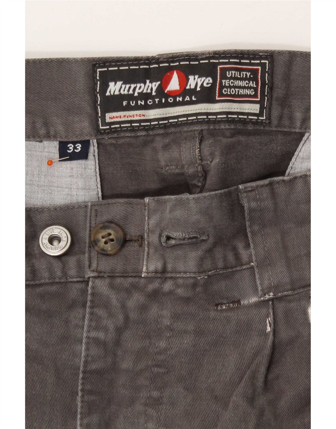 Murphy & Nye Mens Straight Cargo Trousers W33 L28 Grey Cotton