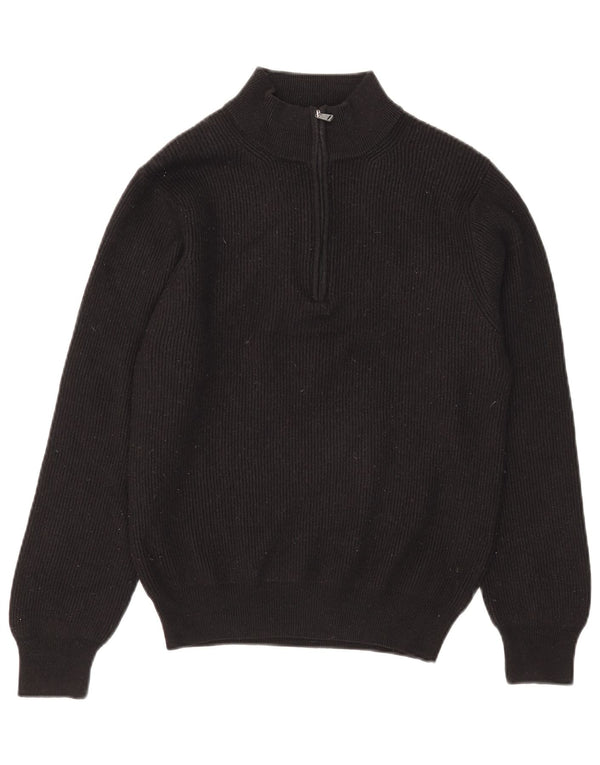 Re Del Mare Damen-Pullover mit Reißverschluss, UK 14, mittelschwarze Merinowolle