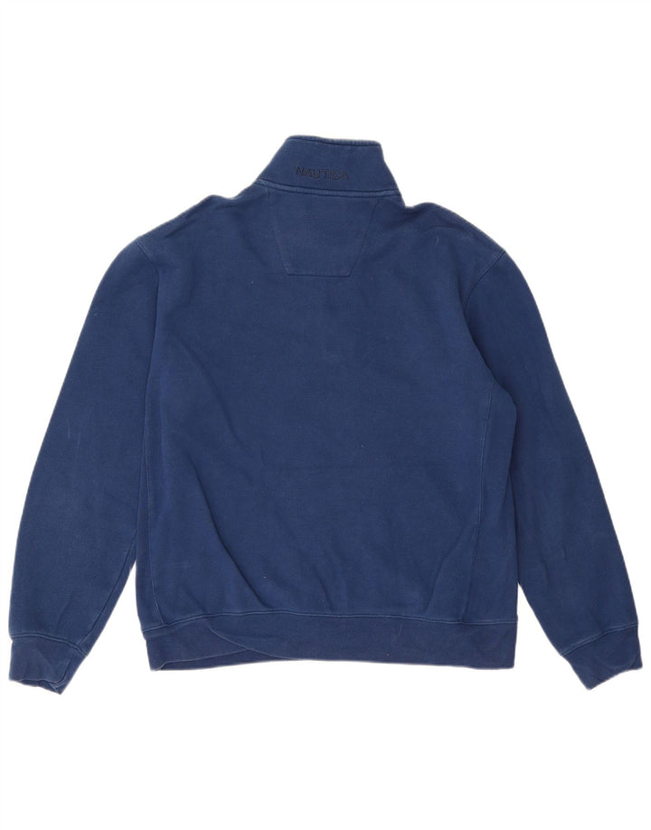 Nautica Mens Zip Neck Sweatshirt Jumper Medium Navy Blue Cotton