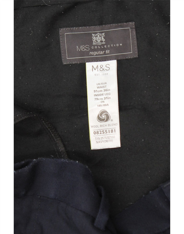 Pantaloni chino vestibilità regolare da uomo Marks & Spencer W36 L31 lana blu navy