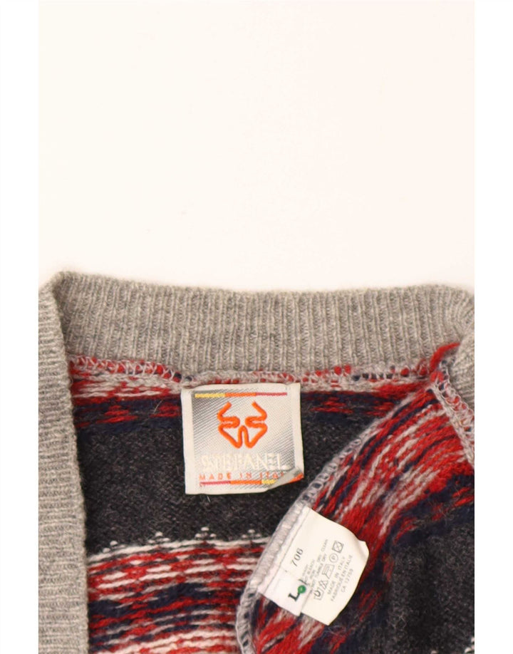 Stefanel Mens Cardigan Sweater Large Grey Fair Isle Wool