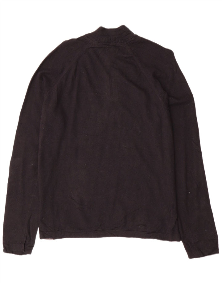 Eddie Bauer Mens Zip Neck Jumper Sweater Large Black Rayon