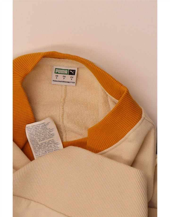PUMA Womens Oversized Sweatshirt Jumper UK 10 Small Beige Colourblock Vintage Puma and Second-Hand Puma from Messina Hembry 
