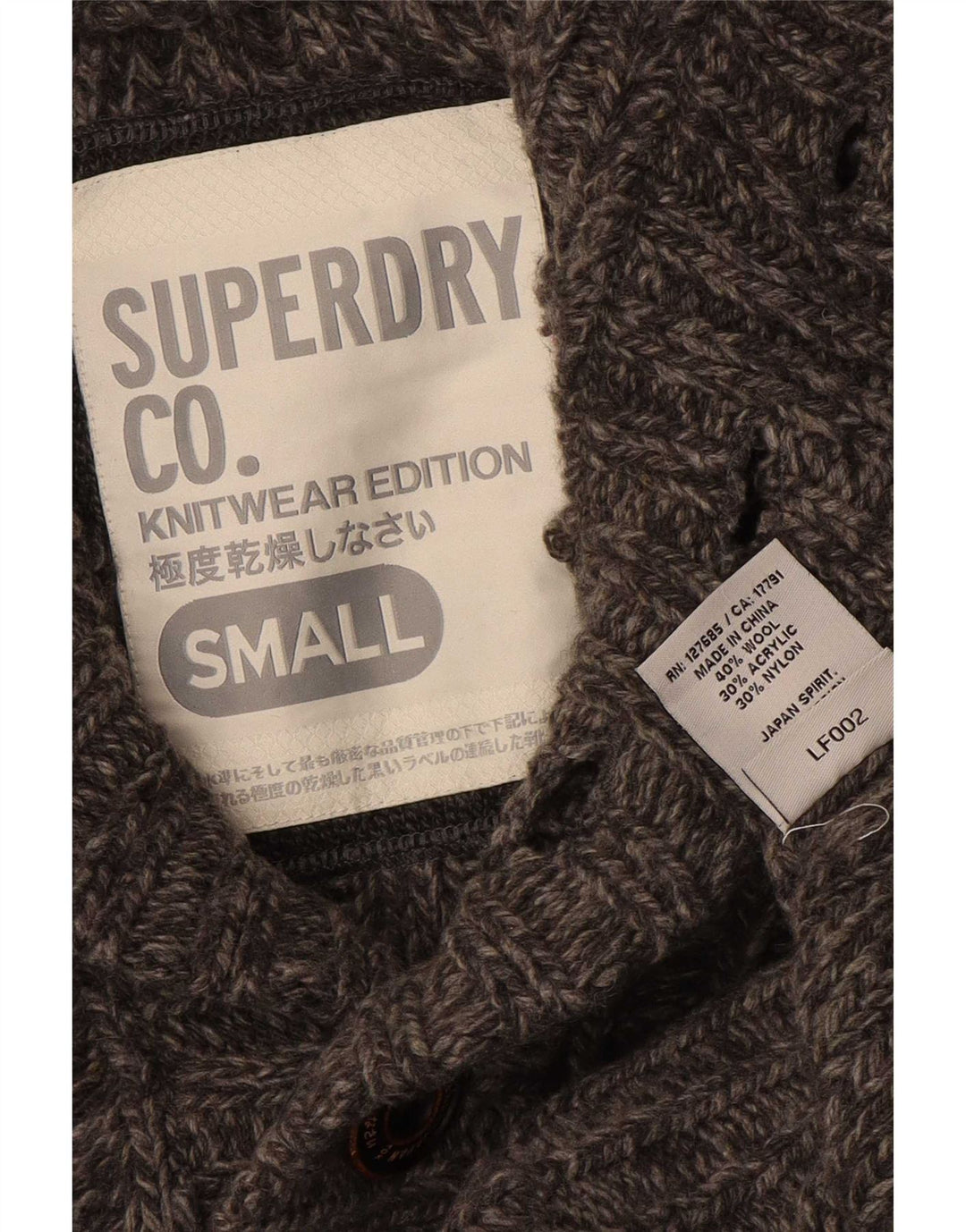 Superdry Mens Button Neck Jumper Sweater Small Grey Wool