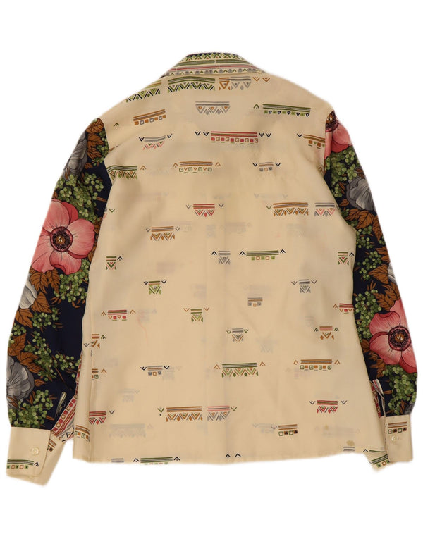 Vintage mujer camisa blusa Reino Unido 12 medio beige floral