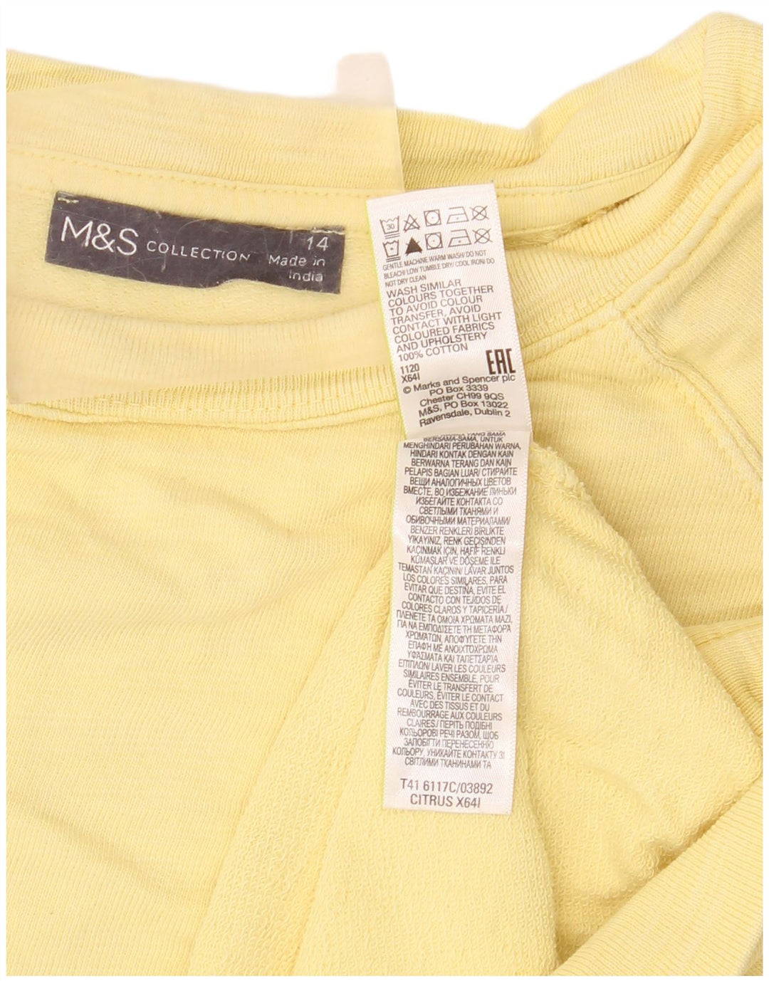 Marks & Spencer Womens Sweatshirt Jumper UK 14 Large Yellow Cotton