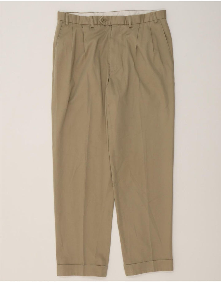MARKS & SPENCER Mens Pegged Suit Trousers W36 L31 Beige Cotton