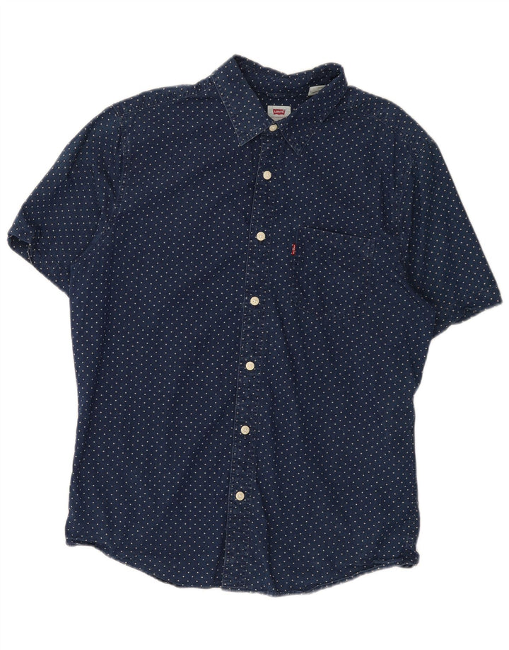 Levi's Mens Standard Short Sleeve Shirt Medium Navy Blue Spotted Cotton