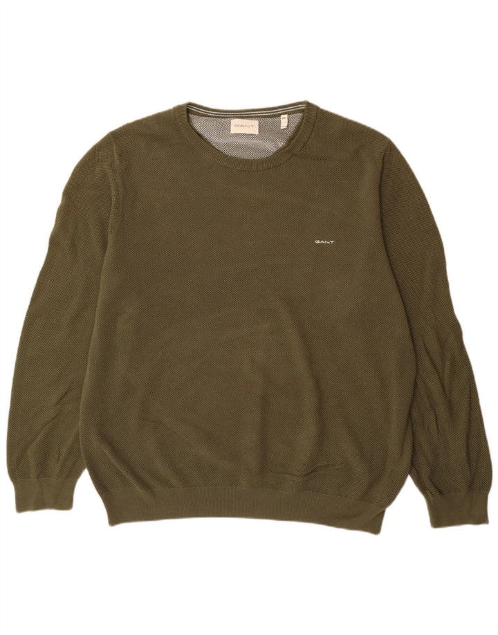 Gant Mens Crew Neck Jumper Sweater 2XL Khaki Cotton