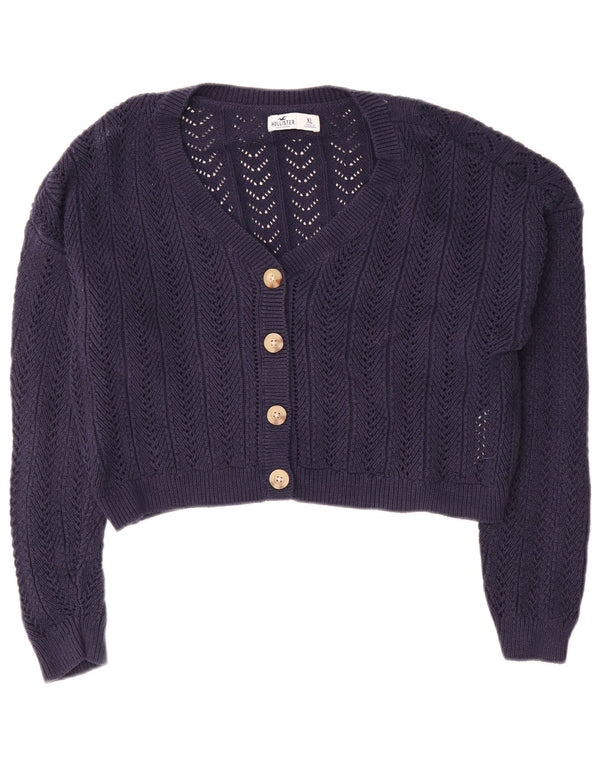 Hollister Womens Crop Cardigan Sweater UK 18 XL Navy Blue Cotton