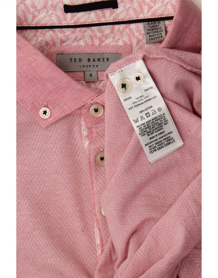 Ted Baker Mens Polo Shirt Size 4 Large Pink Chevron Cotton
