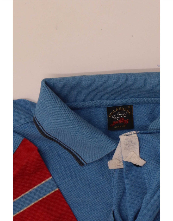 Paul & Shark Mens Graphic Polo Shirt Medium Blue Colourblock Cotton