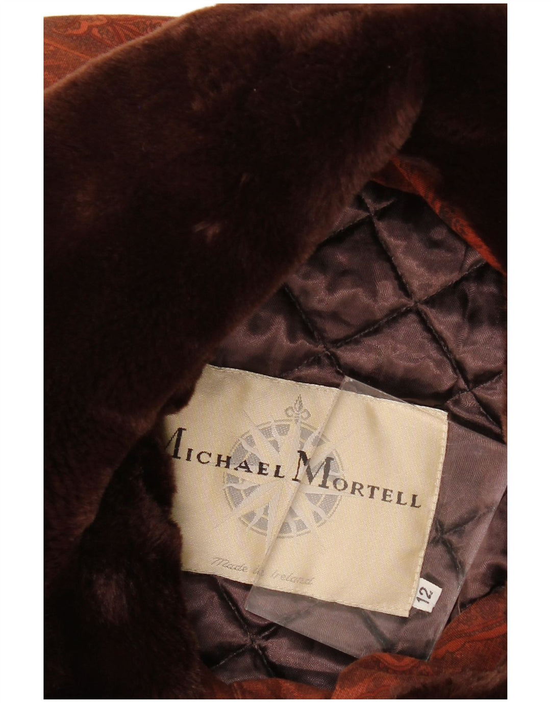 MICHAEL MORTELL Soprabito oversize da donna UK 12 Paisley marrone medio