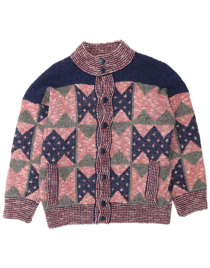 vintage Mens Cardigan Pull Moyen Rose Géométrique