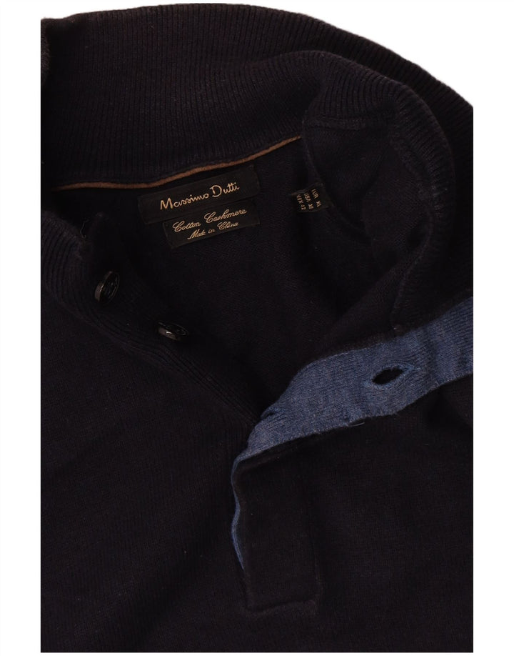 Massimo Dutti muški džemper s dugmadima i ovratnikom XL tamnoplavi pamuk