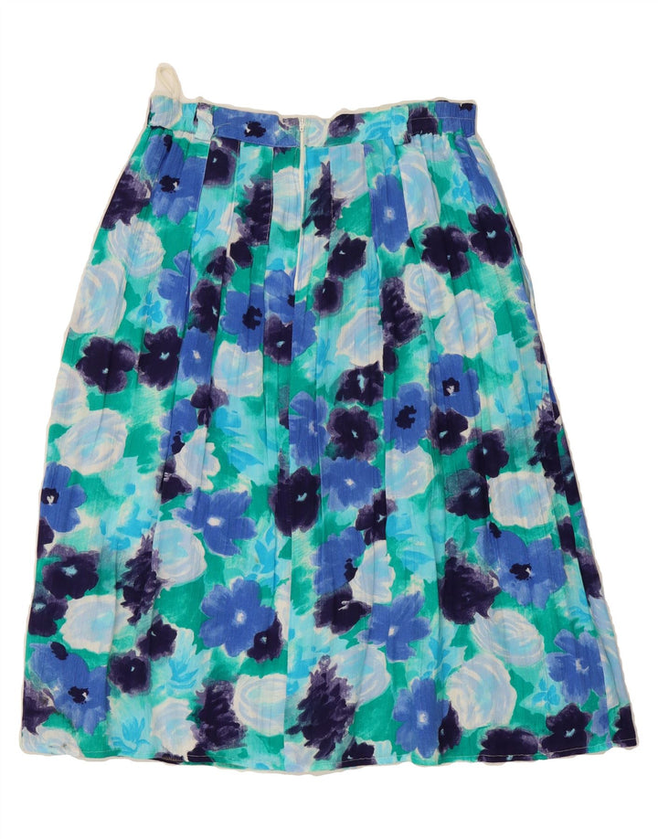 VINTAGE Womens Pleated Skirt IT 42 Medium W30 Blue Floral Polyamide Vintage Vintage and Second-Hand Vintage from Messina Hembry 