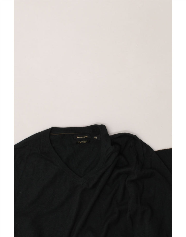 MASSIMO DUTTI Mens V-Neck Jumper Sweater Large Navy Blue Cotton Vintage Massimo Dutti and Second-Hand Massimo Dutti from Messina Hembry 