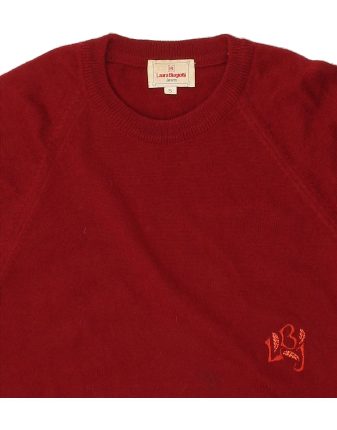 LAURA BIAGIOTTI Mens Crew Neck Jumper Sweater Small Red Vintage Laura Biagiotti and Second-Hand Laura Biagiotti from Messina Hembry 