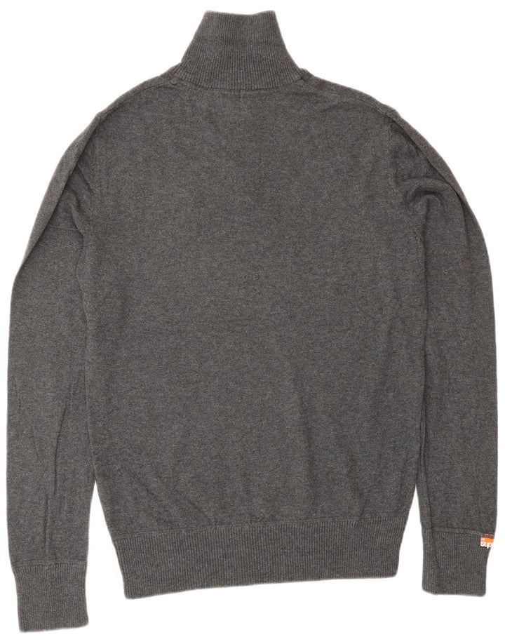 Superdry Herren-Pullover mit Reißverschluss am Hals, mittelgraue Baumwolle