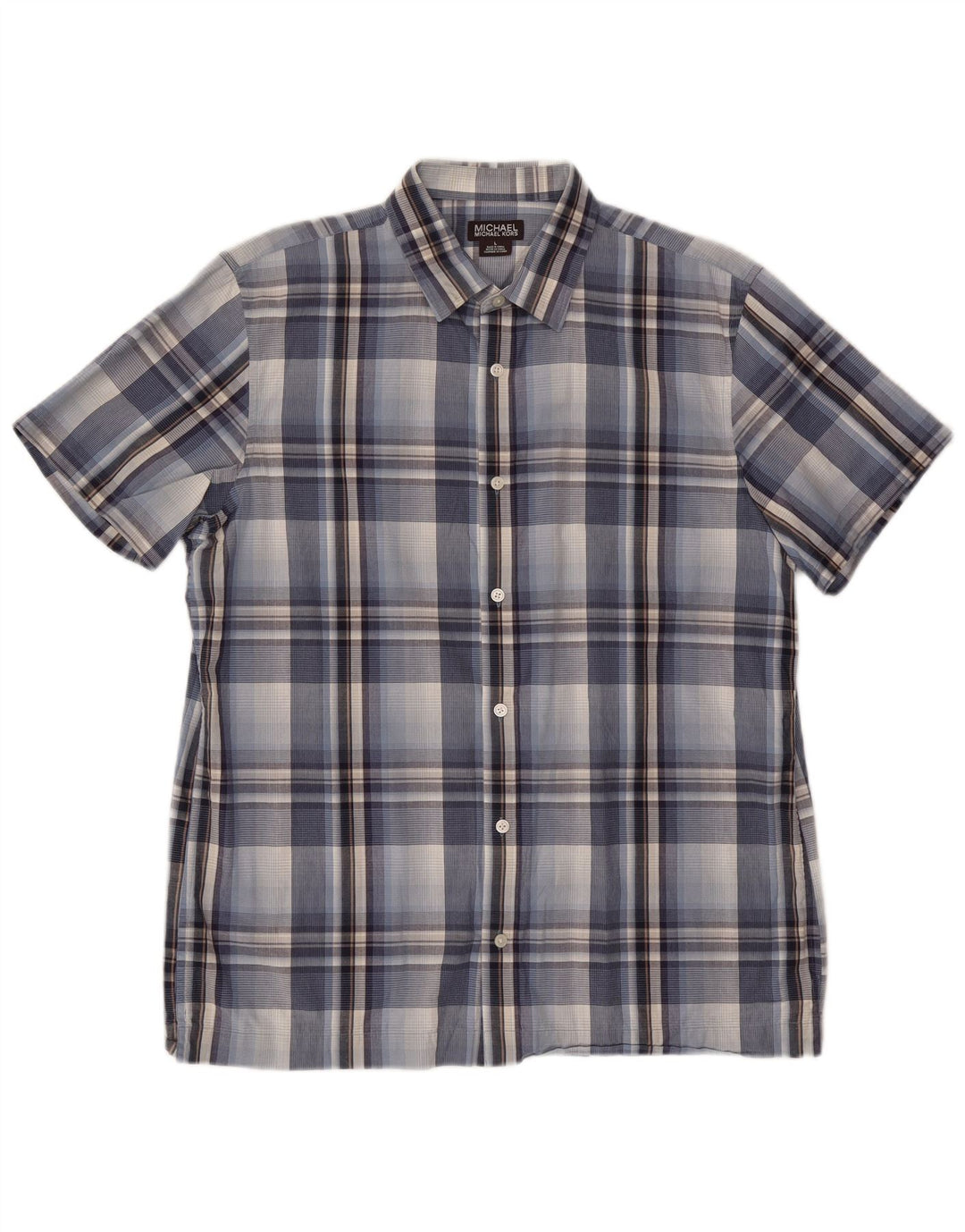 MICHAEL KORS Mens Short Sleeve Shirt Large Blue Check Cotton