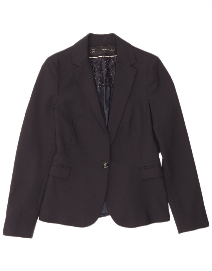 Zara Γυναικείο Μπλέιζερ με 1 Κουμπί Μπουφάν UK 12 Medium Navy Blue Acetate