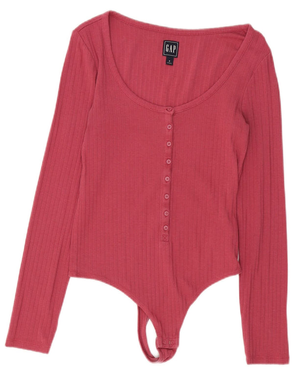Gap Dame Langærmet Bodysuit UK 10 Small Pink Bomuld