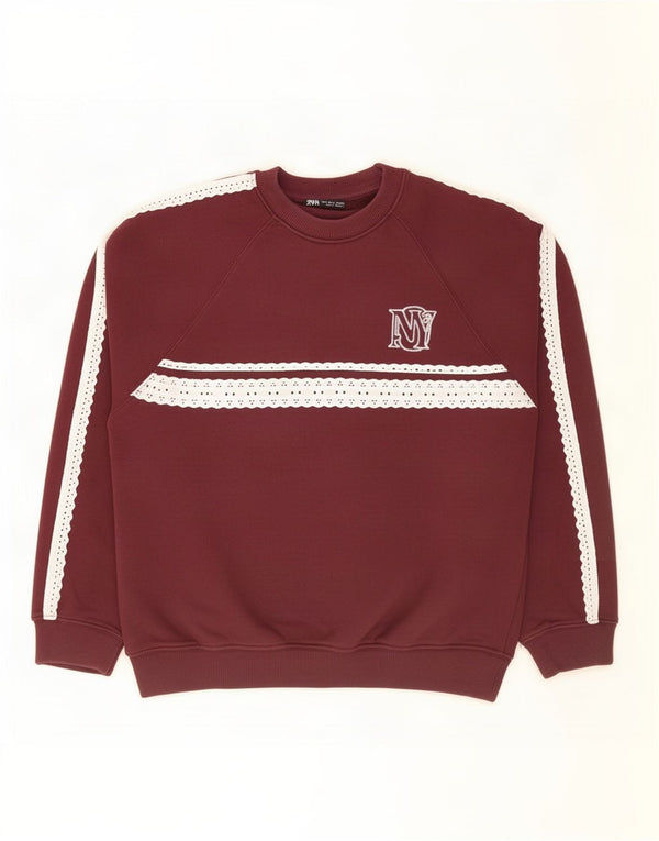 Zara γυναικεία φούτερ μεγάλου μεγέθους Jumper UK 10 Small Maroon Colourblock