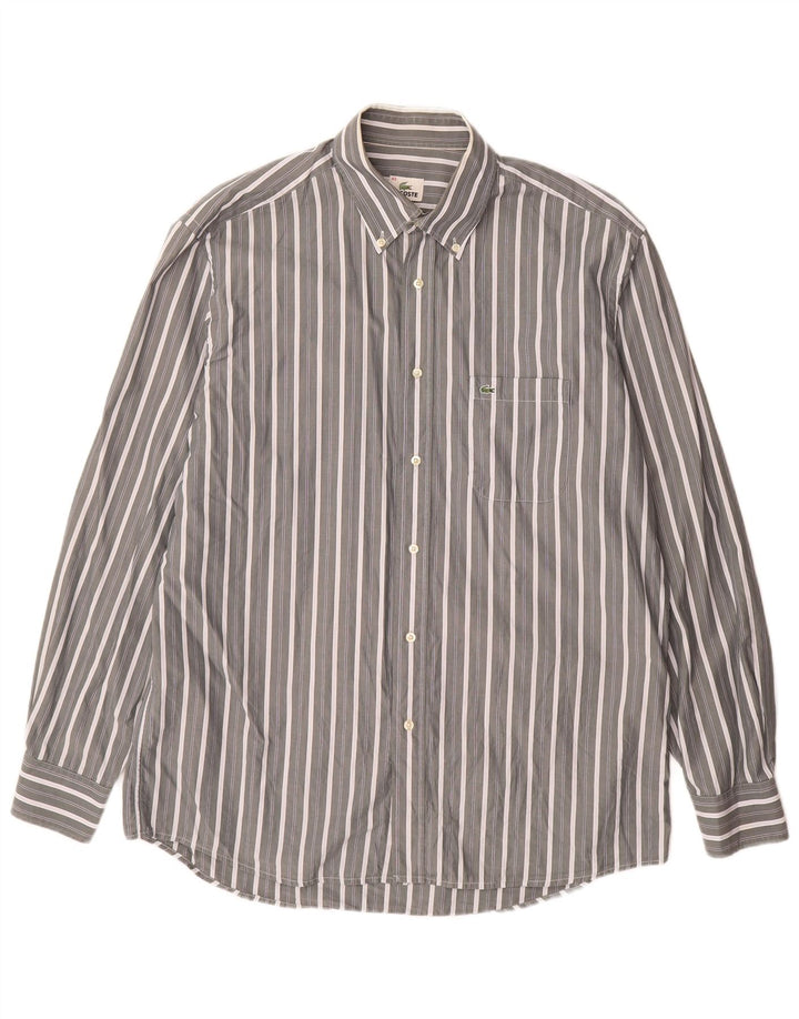 Camicia da uomo LACOSTE taglia 43 grande cotone a righe grigie