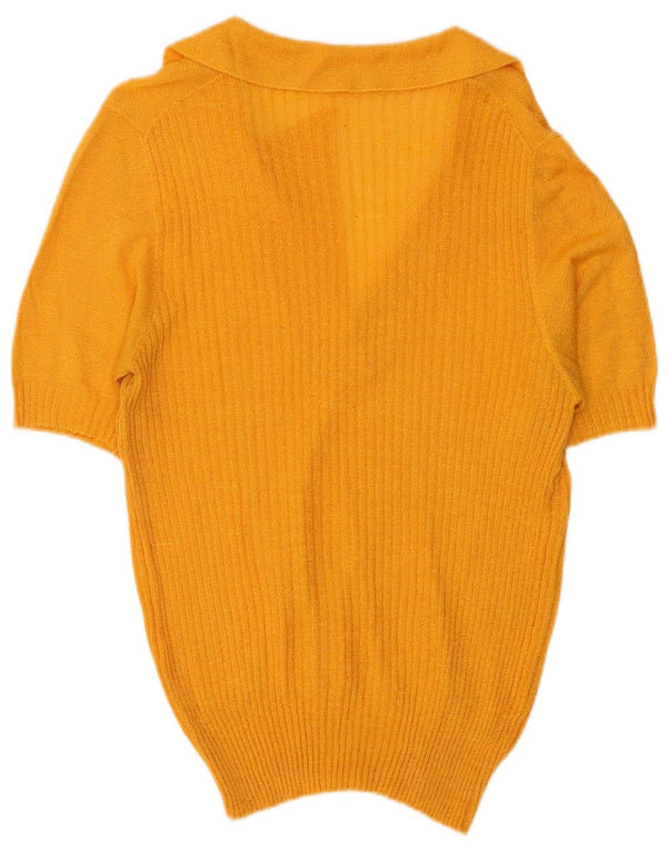 Vintage mujer manga corta polo cuello jersey suéter Reino Unido 10 pequeño amarillo
