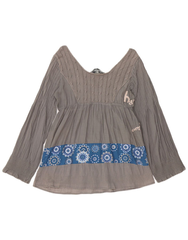 Desigual Womens Graphic Long Sleeve Blouse Top UK 16 Large Gris Géométrique