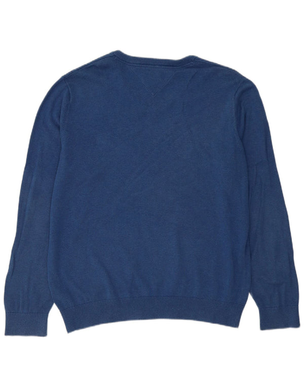 Tommy Hilfiger Herren-Pullover mit V-Ausschnitt, groß, aus blauer Baumwolle