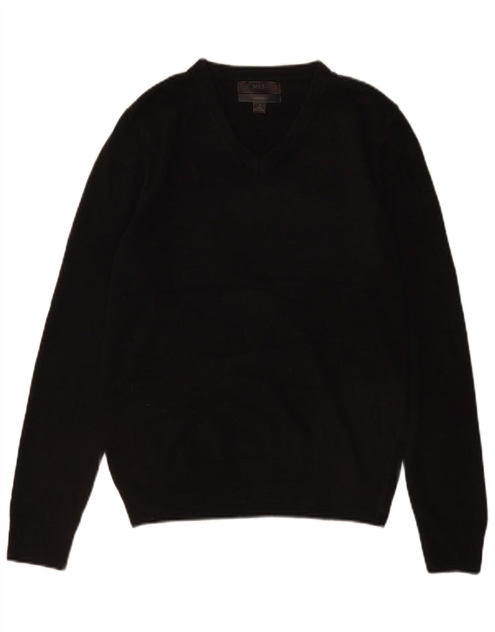 Marks & Spencer Mens V-Neck Jumper Sweater Small Black Acrylic