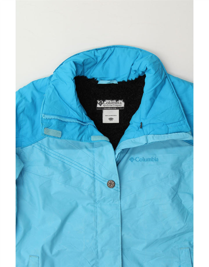COLUMBIA Girls Windbreaker Jacket 15-16 Years Blue Colourblock Polyester Vintage Columbia and Second-Hand Columbia from Messina Hembry 