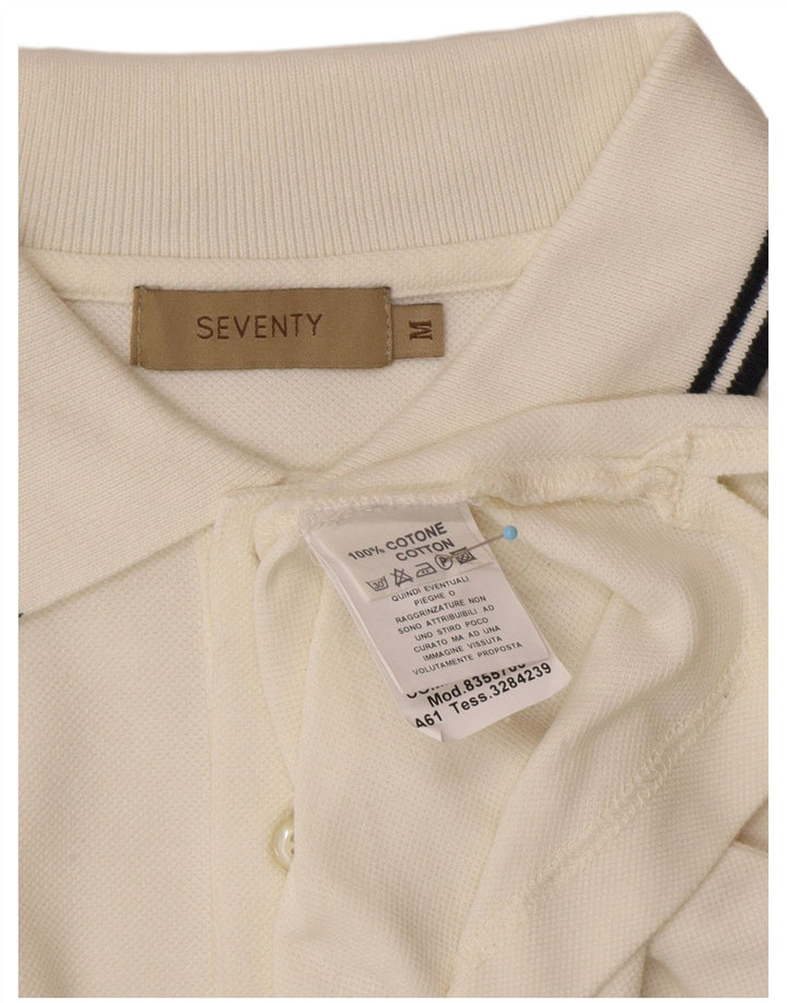SEVENTY Mens Polo Shirt Medium Off White Cotton