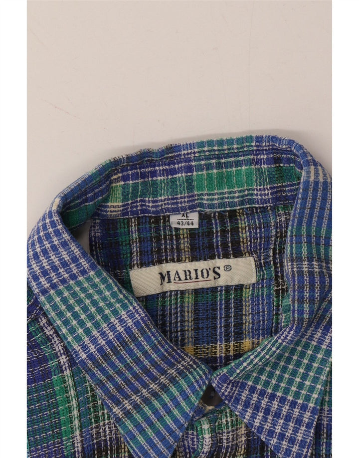 MARIO'S Mens Short Sleeve Flannel Shirt Size 43/44 XL Blue Check Vintage Mario's and Second-Hand Mario's from Messina Hembry 