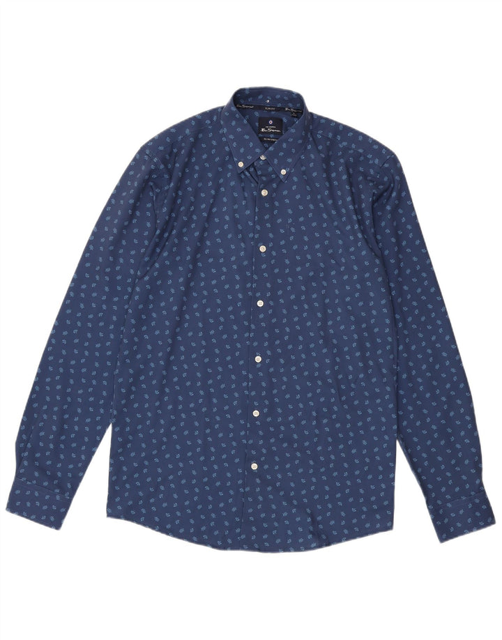 Ben Sherman Mens Slim Fit Shirt Size 15 1/2 Medium Blue Floral Polyester
