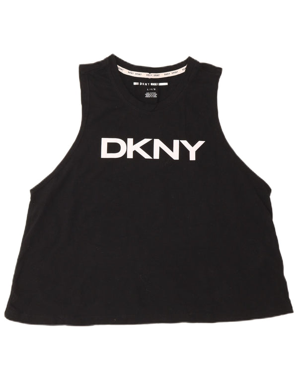Canottiera grafica da donna Dkny UK 16 grande cotone nero