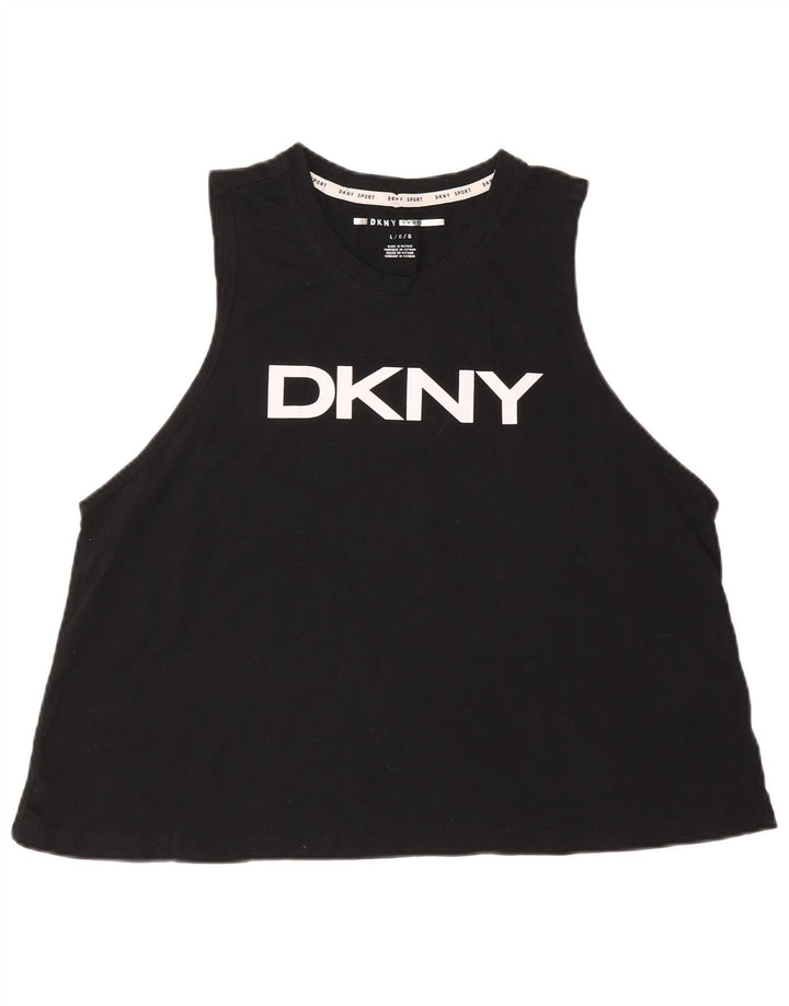 Dkny Womens Graphic Vest Top UK 16 Large Black Cotton