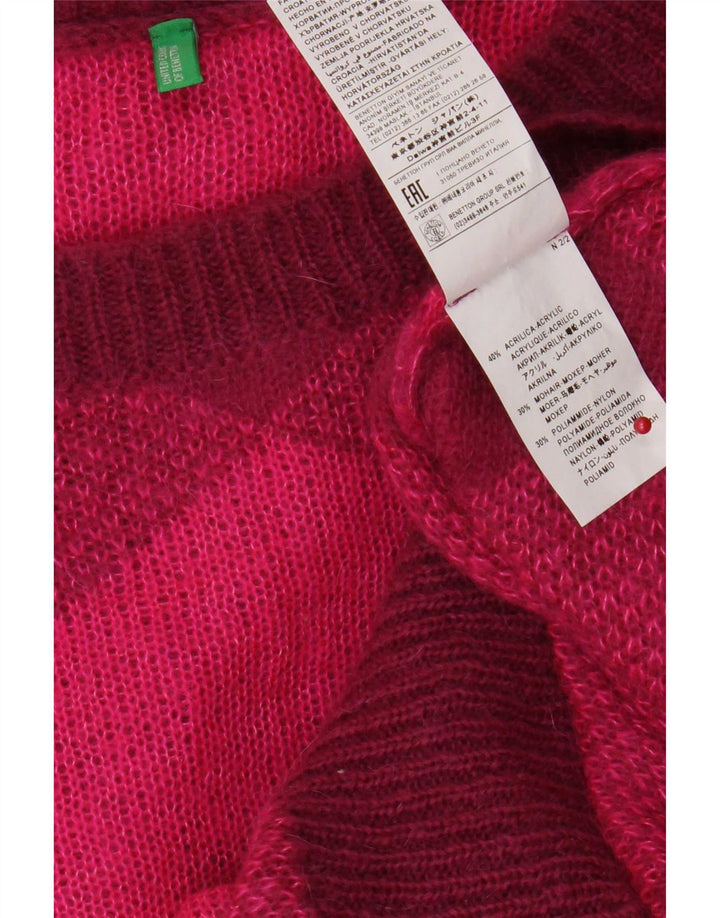 Benetton Womens Oversized Poncho Jumper One Size Pink Argyle/Diamond