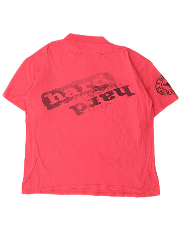 Vintage Womens Zip Neck Graphic T-Shirt Top UK 16 Large Pink