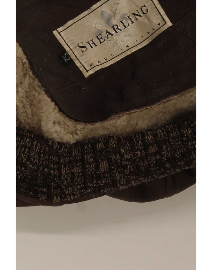 Jaqueta masculina vintage Shearling IT 52 XL marrom manchada